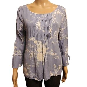 Caslon Floral Bell Sleeve Blouse Size M